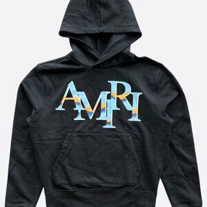 Amiri Black & Chrome Staggered Logo Hoodie
